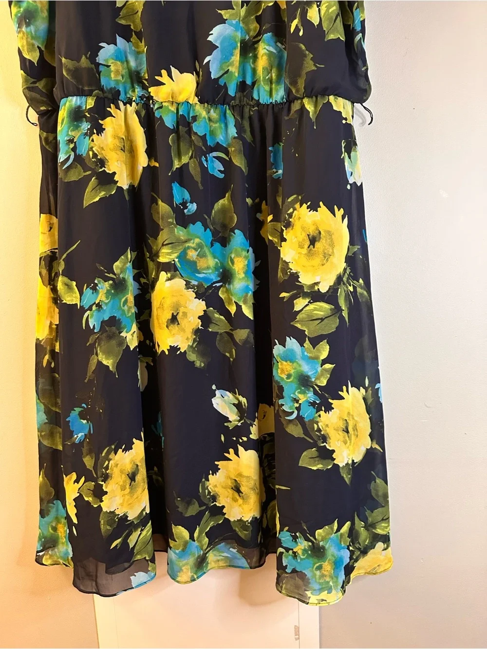 Blair Black Floral Midi Dress with Yellow & Teal Bloom